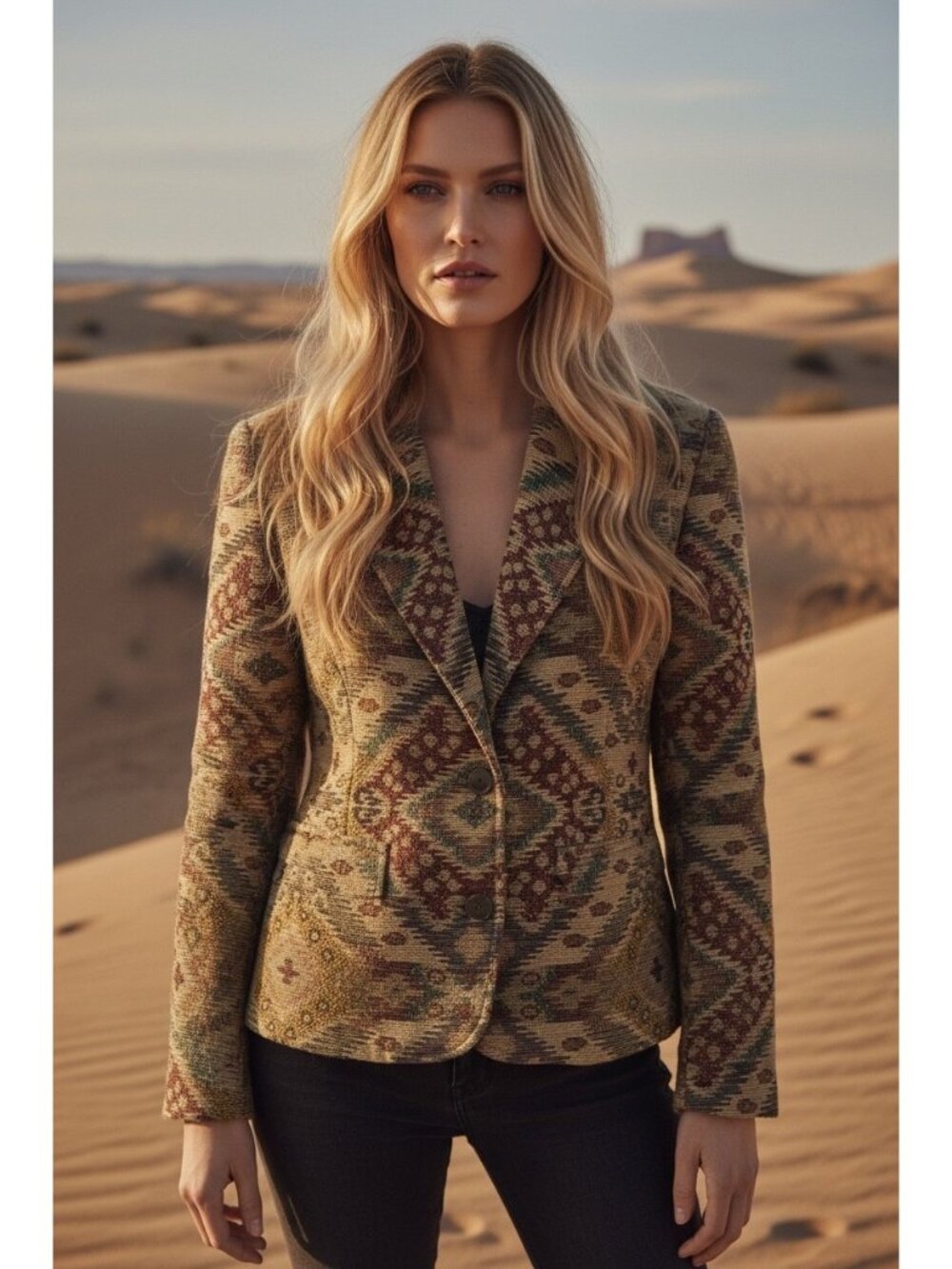 Vintage Silverado Southwestern Tapestry Jacket Tan Brown Blazer M Cotton USA